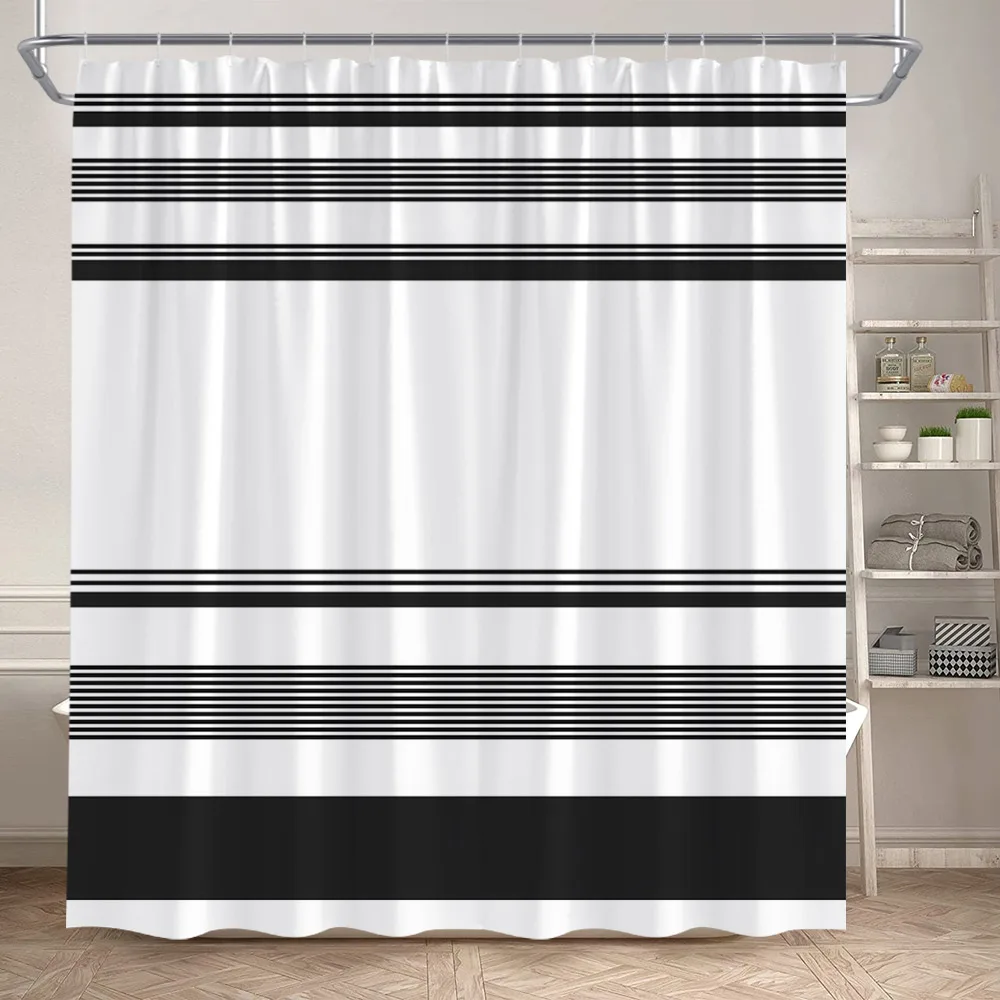 Black Striped Shower Curtains Modern Geometric Lines Art Waterproof Polyester Fabric Home Bathroom Curtain Decorative With Hooks