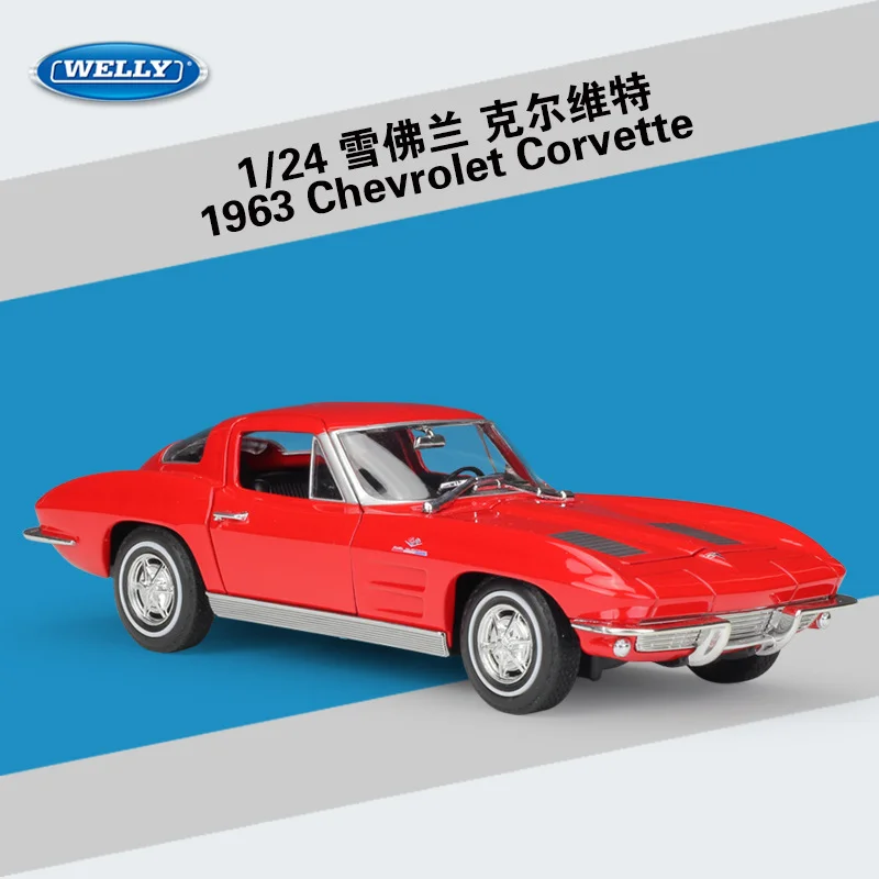 WELLY 1:24 1963 Chevrolet Corvette Alloy Model Sports  Car Diecast Metal Classic Car Vehicles Model High Simulation Kids Toy