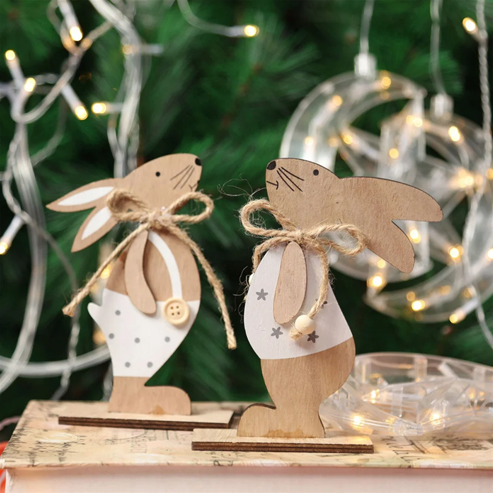 

4Pcs Festival Wooden Bunny Decor Tabletop Ornaments Home Office Decoration Cute Rabbit Props Bunny Tabletop Decor