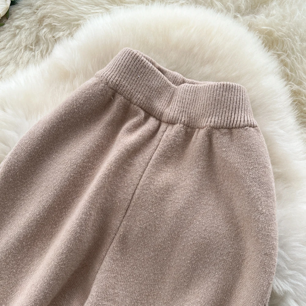 กางเกงถักเอวสูงทรงขาบาน สไตล์เกาหลี แฟชั่นวินเทจสุดหรู เสื้อผ้าสตรีทแวร์ สำหรับฤดูใบไม้ร่วงและฤดูหนาว