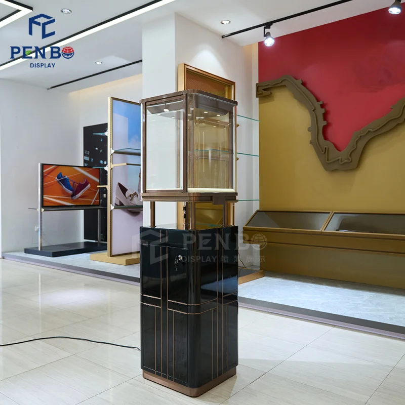 custom.Luxury Jewelry Showcase Display High Transparency Glass Tower Showcase Rotating Jewelry Showcase Showroom and Sh
