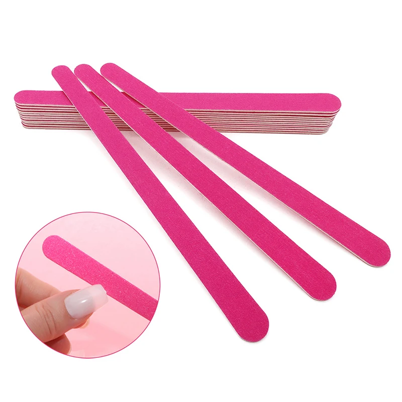 Lime à ongles lavable rose rouge, outils de polissage double face de style long, papier de verre professionnel, salon de manucure, 10 pièces