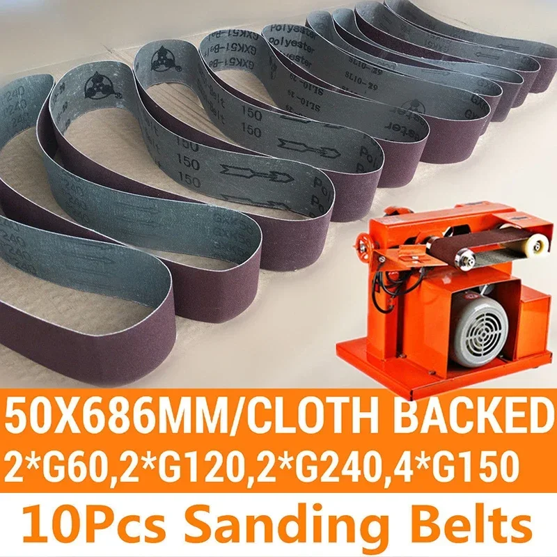 10pcs Sanding Belts Mixed 60/120/150/240 Grit 50x686mm Sanding Belts For Portable Electric Belt Sanders Bench Grinder