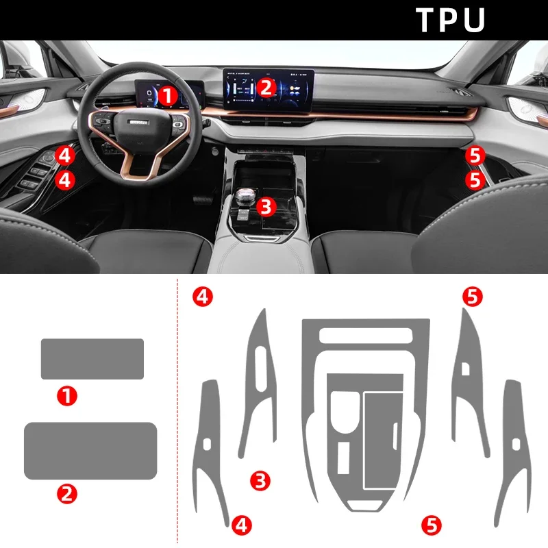 Tpu Transparent Film for Haval H6 3rd Generation Car Interior Sticker Center Console Gear Navigation Dashboard Door Window Panel