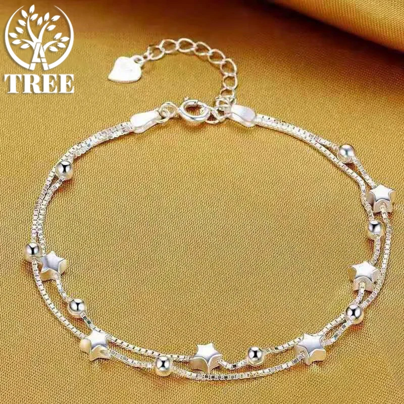 

925 Sterling Silver Beautiful Stars Pendant Bracelets for Women Korean Fashion Designer Party Wedding Jewelry Holiday Gifts