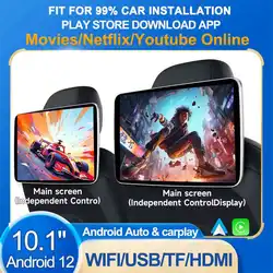 10.1''Car Headrest Monitor Tablet Android 12 2+32G Auto Screens Wireless CarPlay Rear Seat Video TV Player FM Bluetooth HD Touch