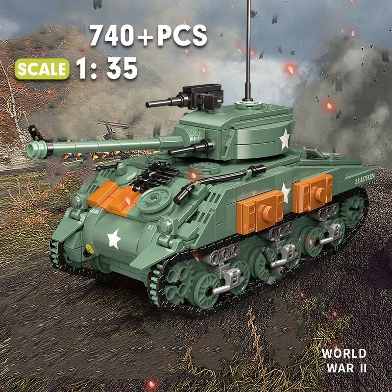 Différents Types de char militaire ww2 1:35, blocs de construction de l'armée Sherman M4 luciole T54, figurines de soldats, armes en briques, jouets pour enfants