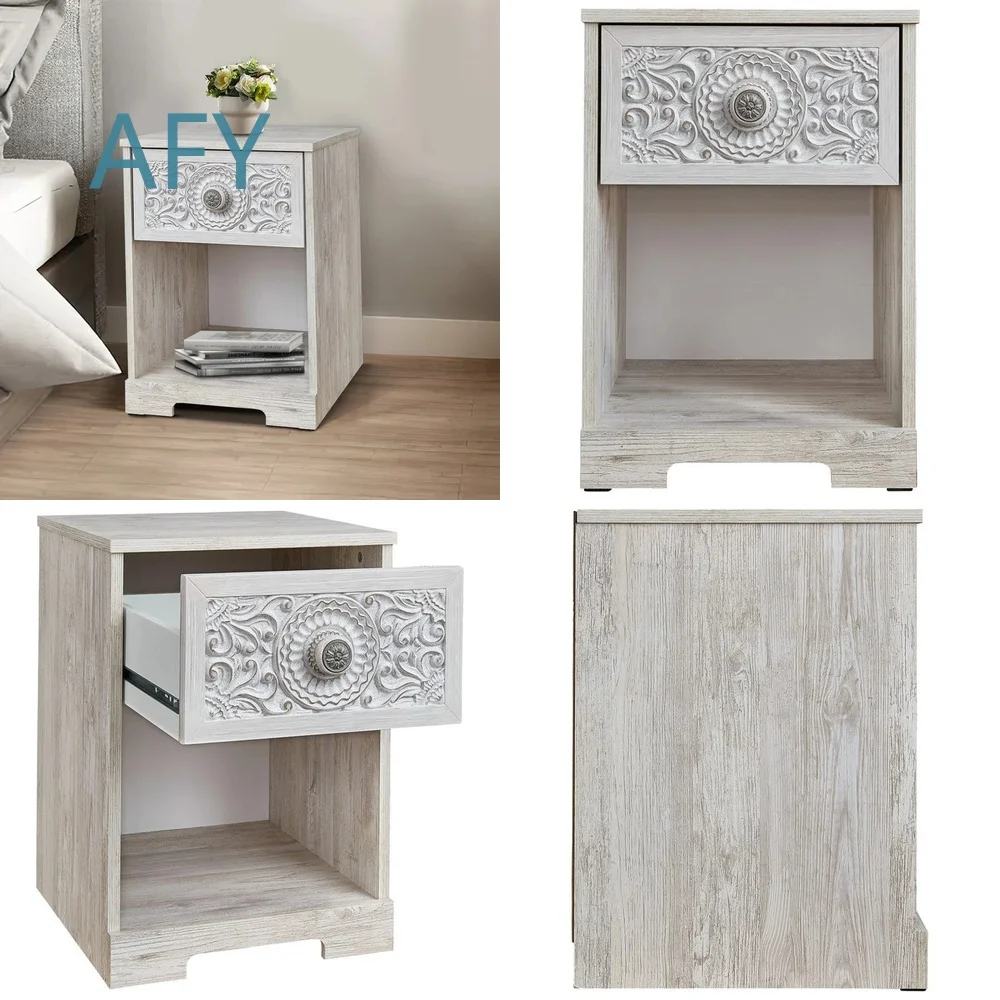 Luxury Wooden Bedside Table with 1 Drawer for Modern Bedroom Decor Home Furniture Set for Contemporary Living Room for Small