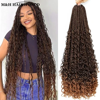 自由奔放に生きるボックス三つ編みかぎ針編みヘアエクステンション黒人女性のための合成ロング女神かぎ針編み三つ編みカーリー編組エクステンション髪