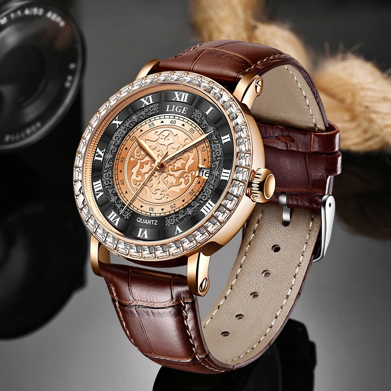 LIGE Original Women\'s Watch Top Luxury Fashion Watches Ladies Waterproof Leather Bracelet Quartz Woman Wristwatch Montre Femme