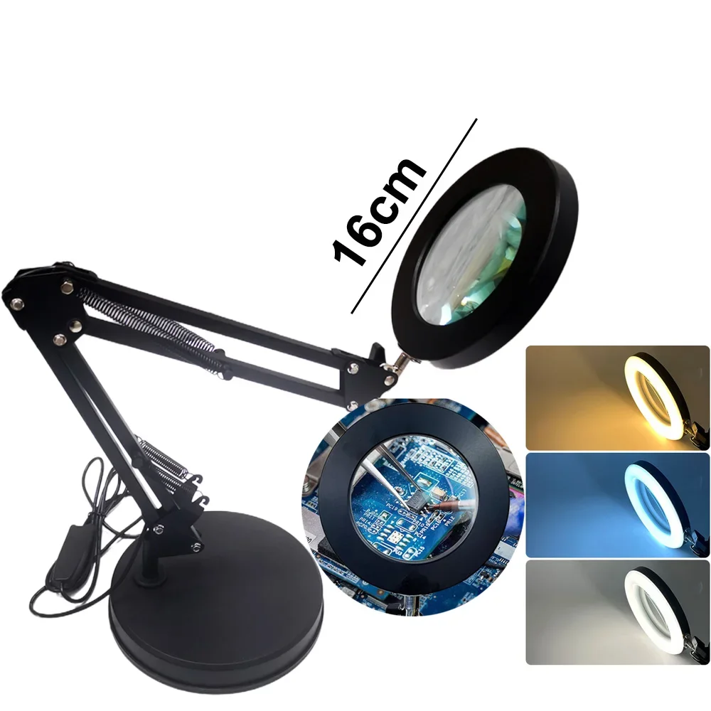 Loupe de bureau pliable avec lumières LED, loupe USB avec base pour la lecture, la réparation, le soudage, la lampe de bureau