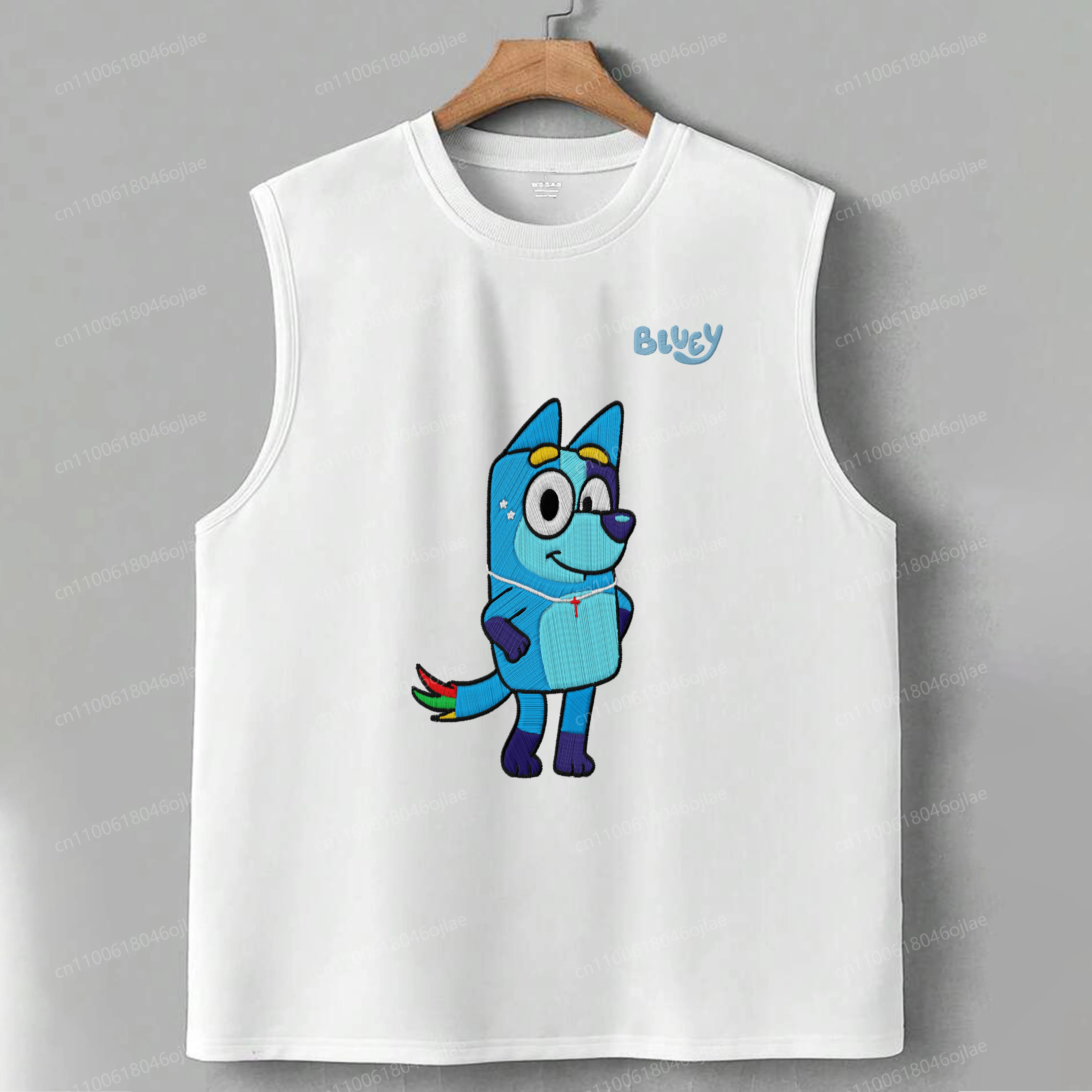 

Embroidery Bluey Sleeveless T-shirt Sports Summer Man Bingo Men Clothing Street Tank Top Has a Tactile Sensation Vest Men's Tops