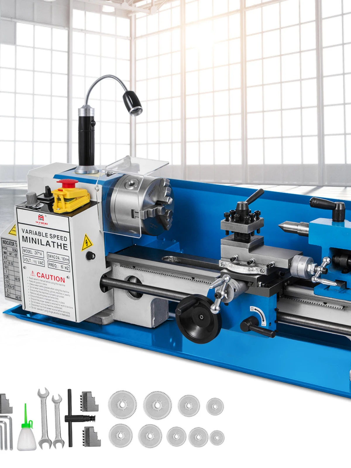 SucceBuy Mini Metaaldraaibank Machine 7 "x 14" 550 W 180x350mm Variabele Snelheid + 3 Klauwplaat voor Metaalbewerking Draaien Boren Draadsnijden - afbeelding 2