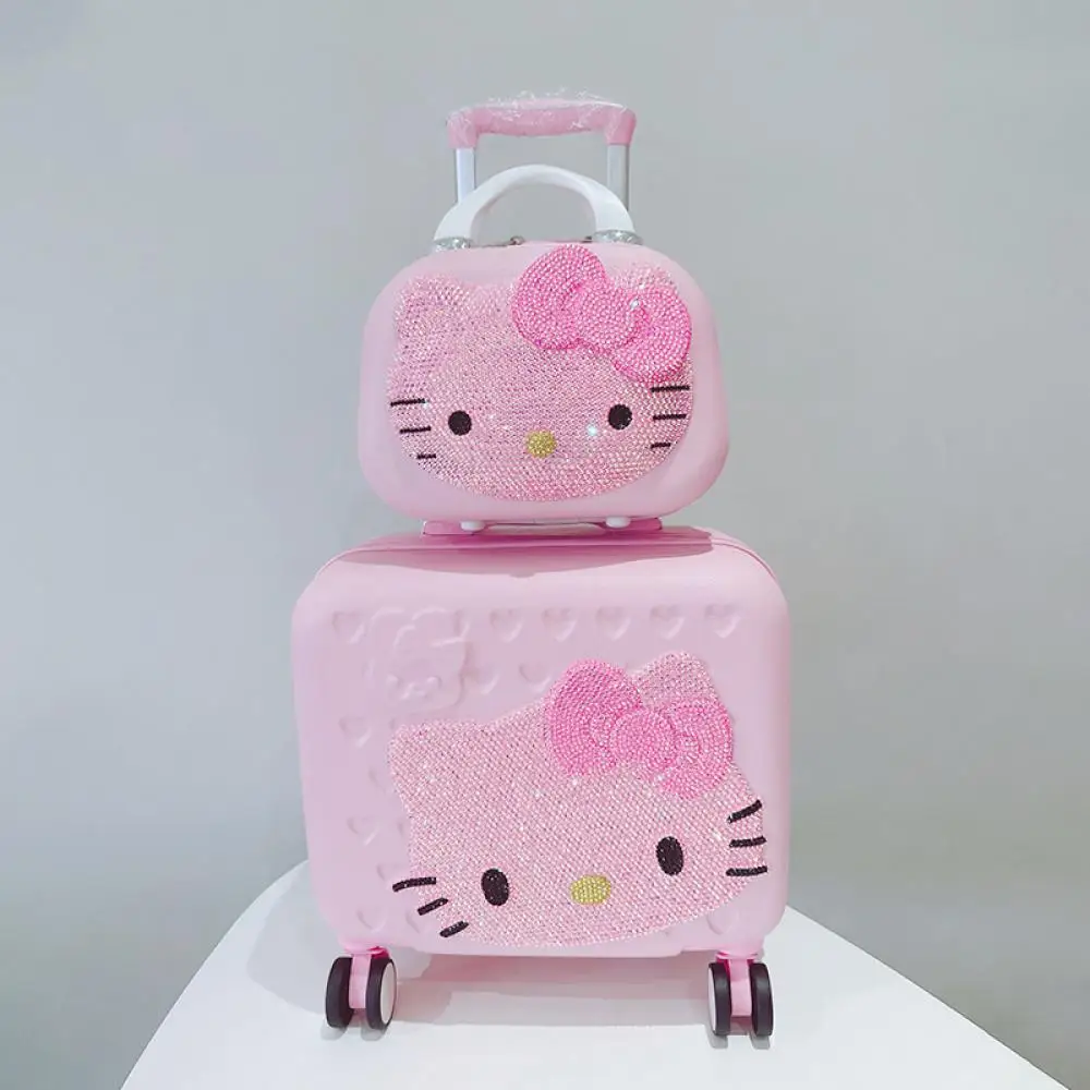 Trolley da 12/16 pollici Hello Kitty Sanrios Anime Kawaii 12 pollici Madre Bambino Valigia Tirante Scatola Rosa con serratura Regalo per studenti