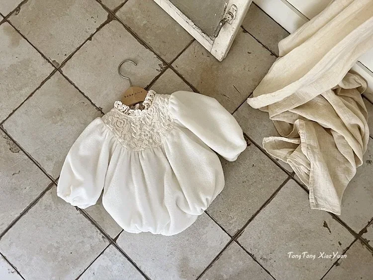 Pelele de princesa con cuello de encaje para bebé, ropa de bebé de estilo coreano, Color sólido, informal, Simple, a la moda, 2023