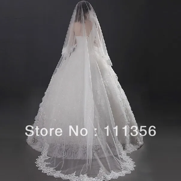 Bordo in pizzo avorio bianco lusso cattedrale velo da sposa accessori da sposa veli da sposa lunghi velos de novia sposa