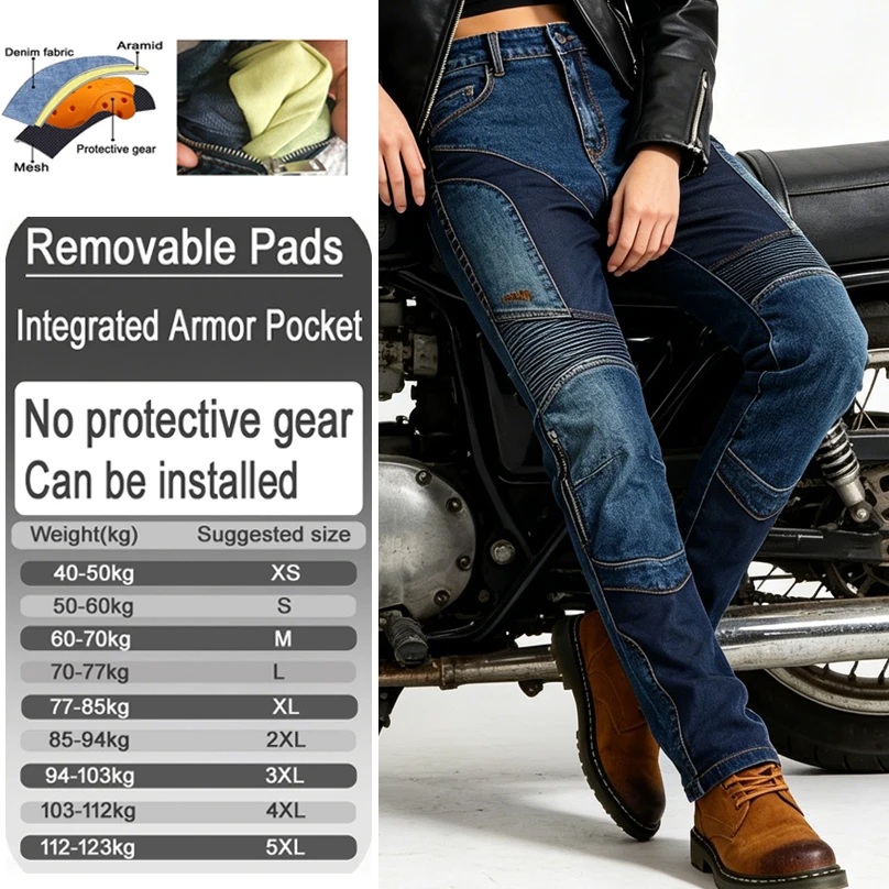 Summer Kevlar Motorcycle jeans for Women abrasion resistant windproof riding pants with armor pockets armor not included 032