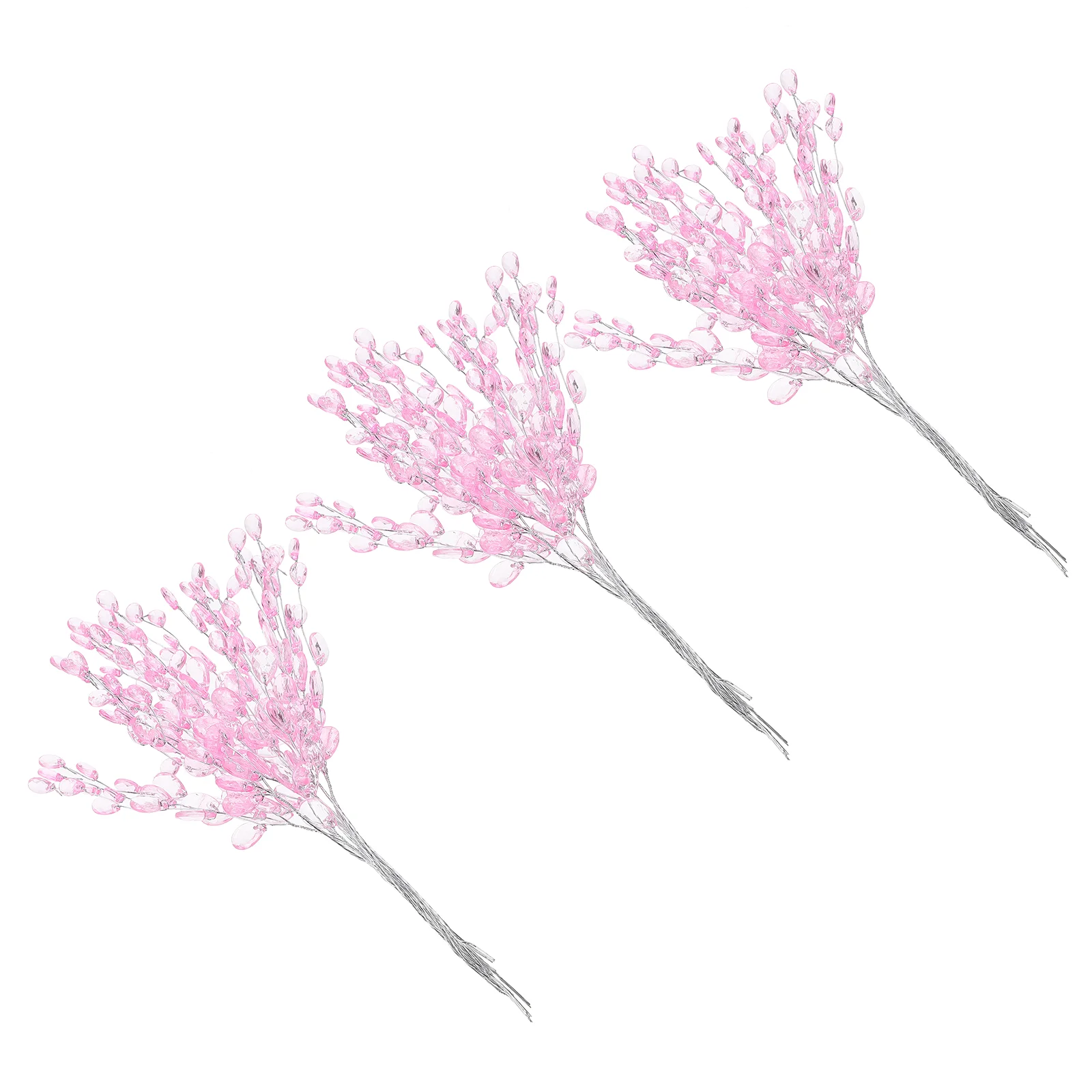 

50 Pcs Simulated Three-pointed Flower Decoration Vase Pink Beads Branches Floral Picks Stem Bouquet Headgear