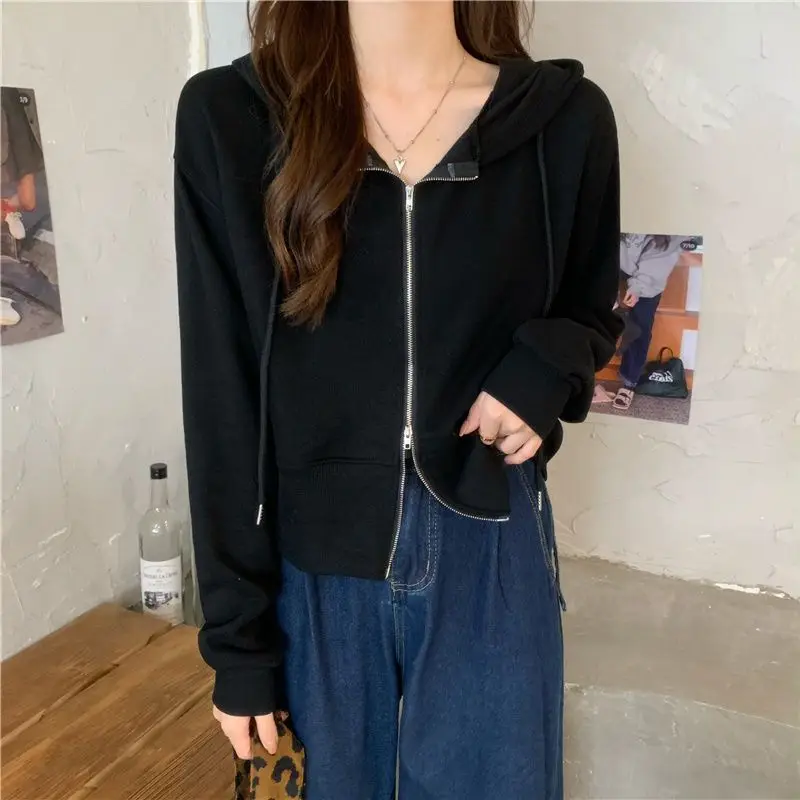 Women\'s Autumn New Style Fashion Simplicity Solid Color Zipper Long Sleeve Hoodies Women Clothes Casual All-match Loose Coat