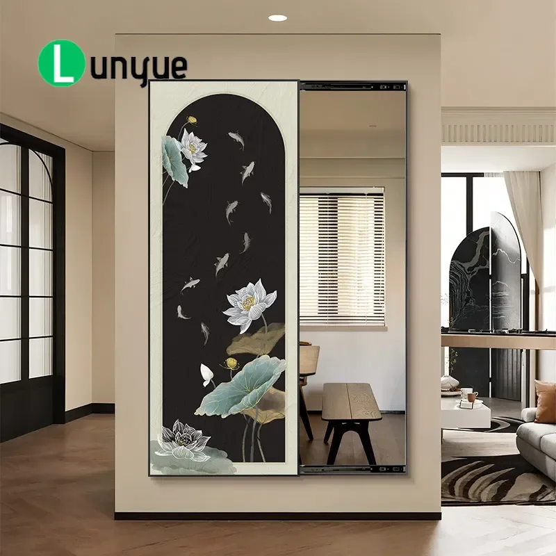 Medieval Style Push Pull Full Body Mirror Hidden in Hanging Painting New Chinese Decorative Wall Art for Porch Entryway