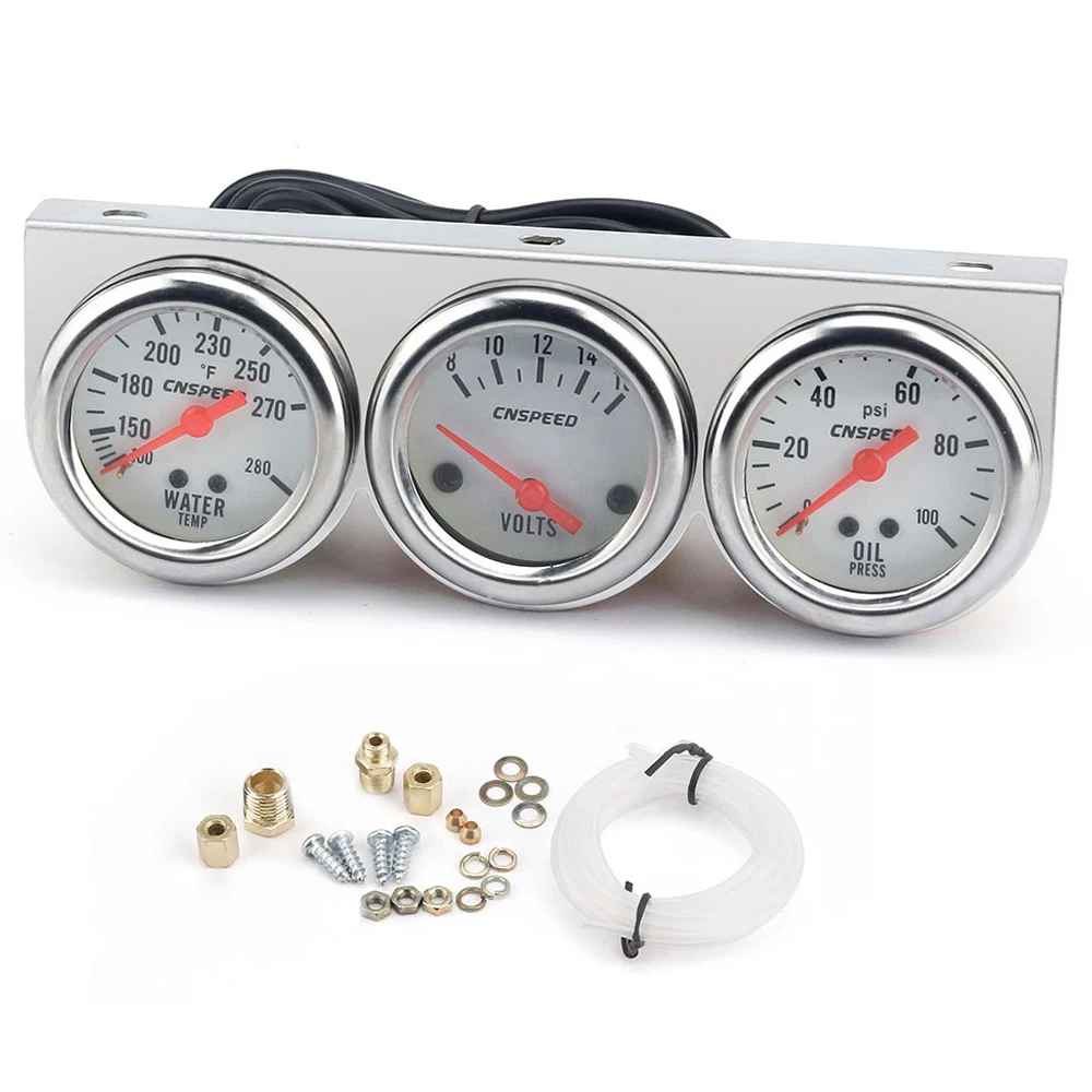 Universal Car 2\'\' 52mm Chrome Volt Water Temp Gauge Oil Pressure Gauge Triple Gauge Set Kit 3-Gauge Mechanical Kit Gauges