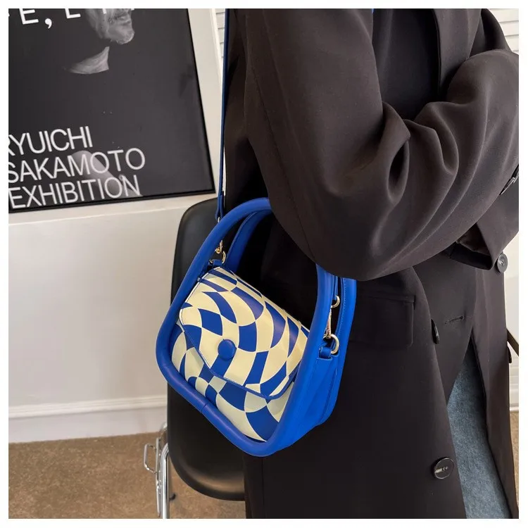 

​​2025 Spring Summer Womens Checkerboard Shoulder Bag Japanese Style Casual Crossbody Purse Soft Textured Versatile Handbag​