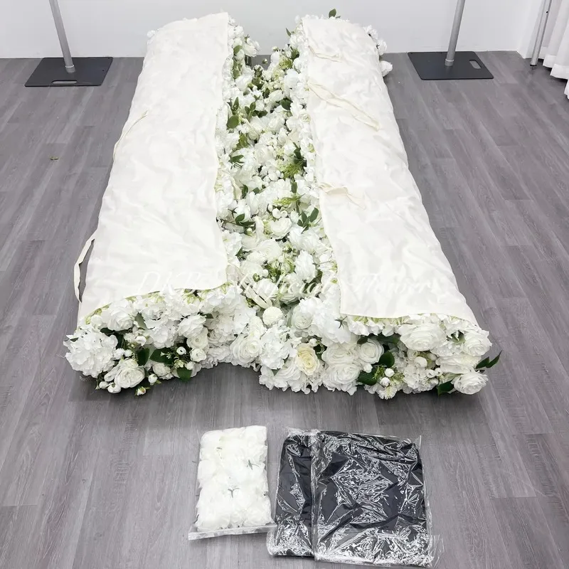 Wedding Decoration Wholesale Faux Flower Wall Custom White Rose 5D Flower Wall 8ft X 8ft Flower Arrangement
