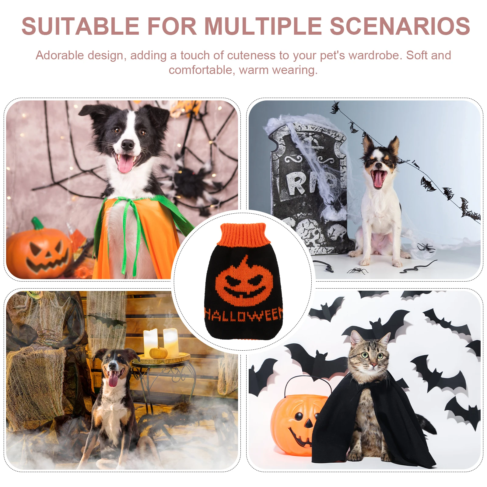 

Halloween Pumpkin Sweater Thick Warm Dog Clothes Adorable Cat Knitwear Winter Pet Supplies Soft Material Reusable