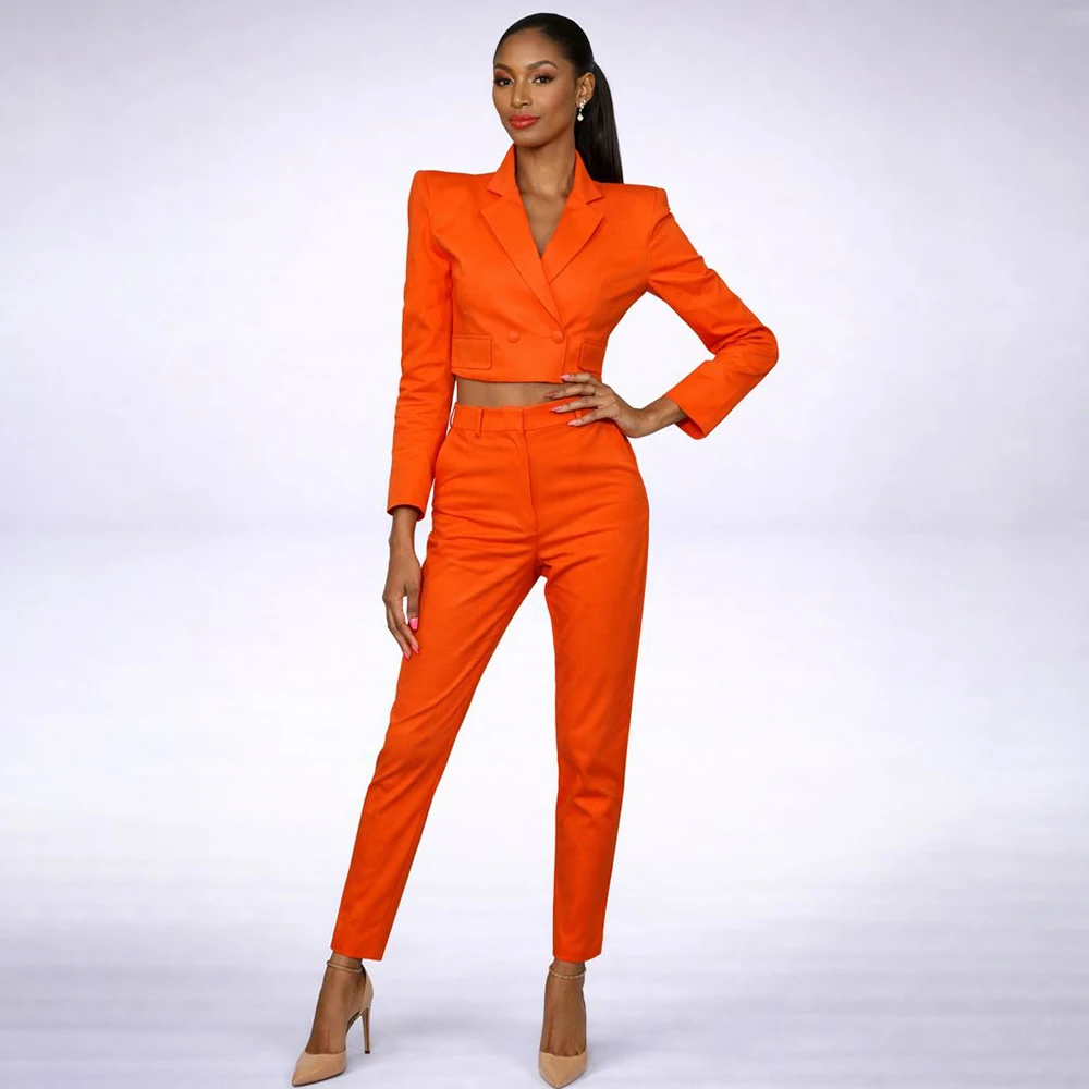 

Cropped Women's Suits Blazer Sets Customized Double Breasted Notch Lapel Coat Fashion Party 2 Piece Jacket Pants Outfits
