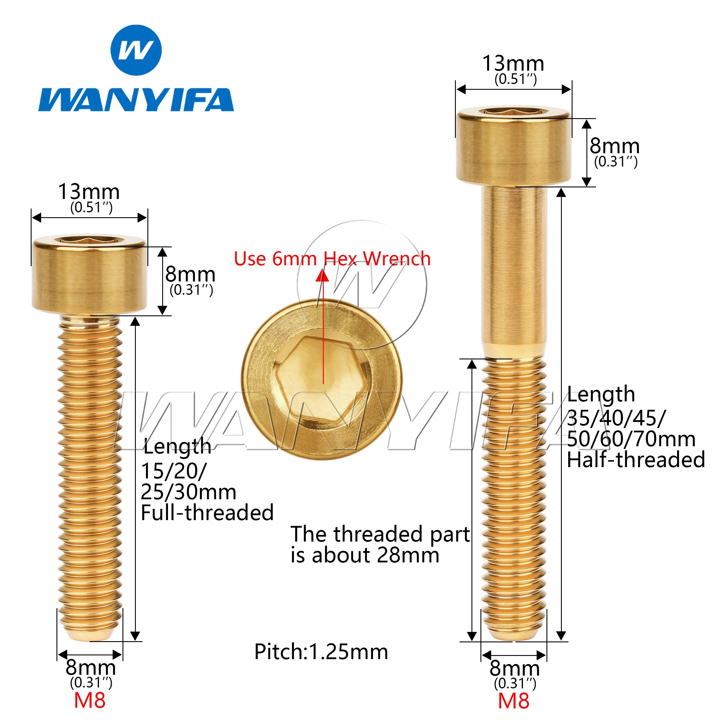 Wanyifa Titanium Bolts M8 x 15 20 25 30 35 40 45 50 60 70mm Allen Key Head Bolt Screws for Bicycle Motorcycle Car