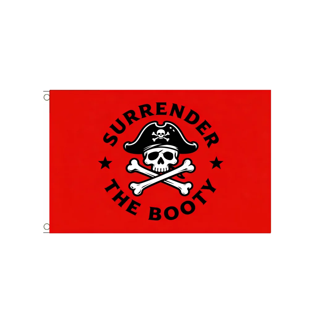 Surrender The Booty Pirate Skull Crossbones Flag 3x5ft Funny Jolly Roger Polyester Banner for Party Man Cave Wall Home Decor