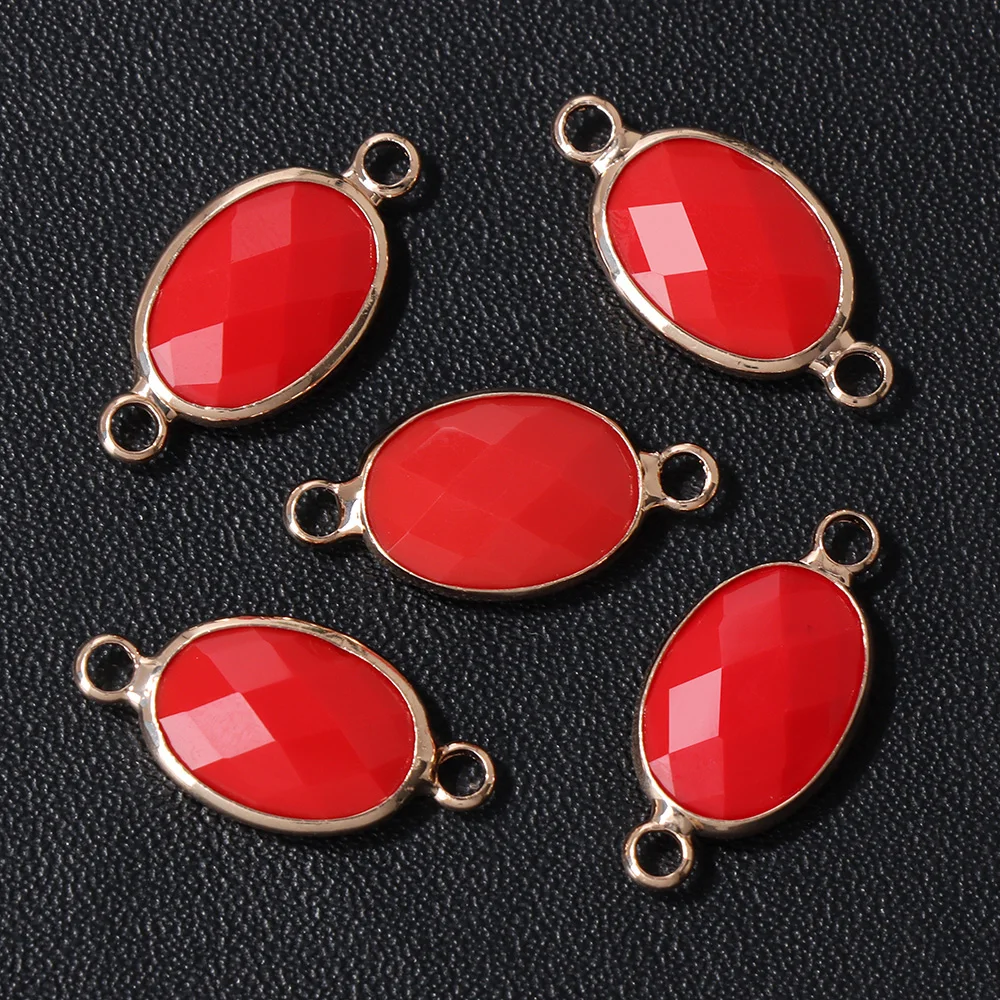 5PCS Natural Oval Shape Stone Pendants Chalcedony Gems Connector Charms Fit Jewelry Making Necklace Parts Wholesale 10*21mm