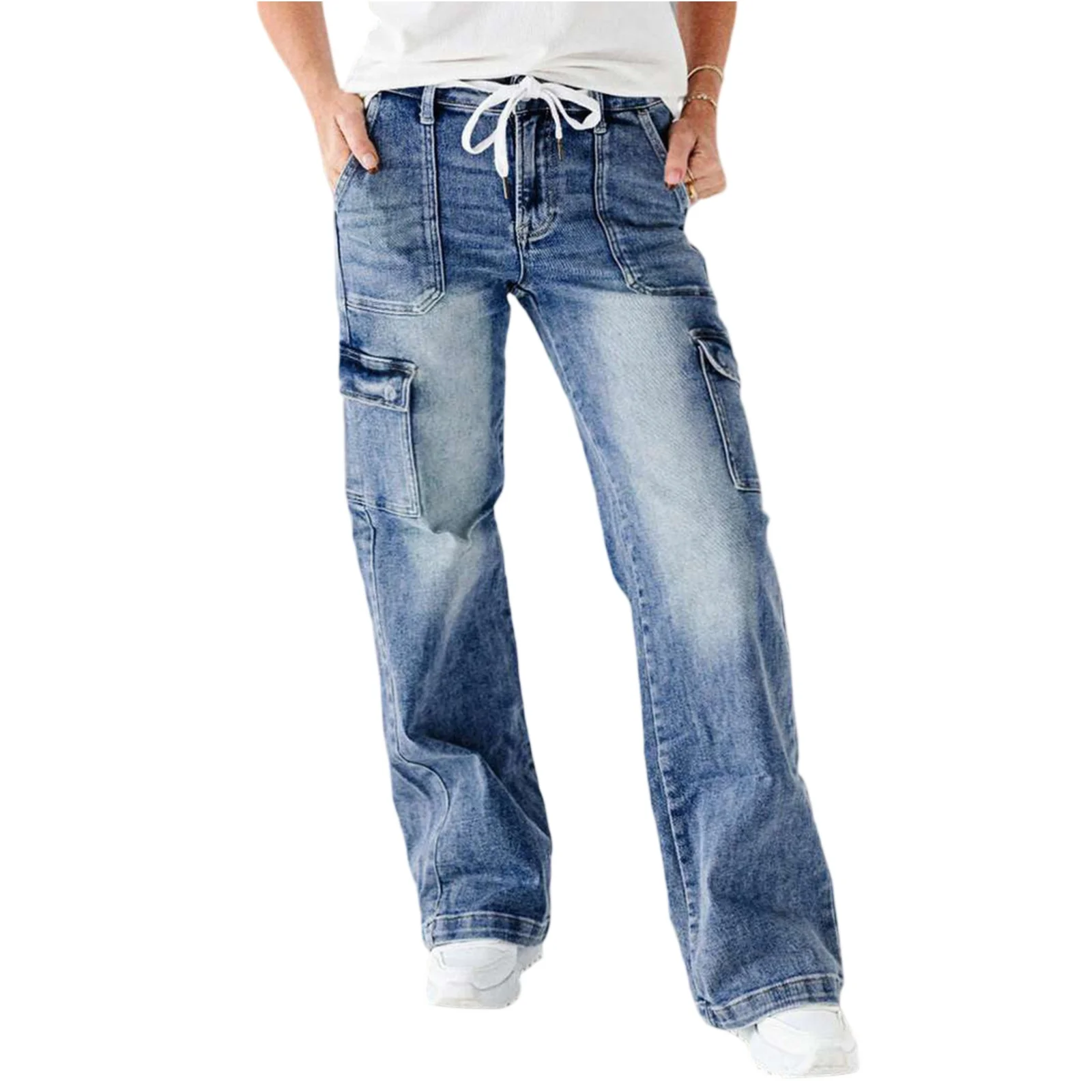 

Denim Cargo Pant Women Jeans Long Pants Casual Loose High Waist Straight Trousers Y2k Streetwear Elegant Punk Mom Work
