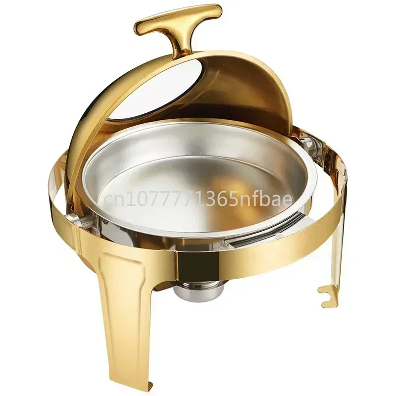 Imagem -04 - Grande Roll Top Round Dining Dish Panela Quente de Ouro em Aço Inoxidável Silver Chafing Dish Hotel Food Warmer 6l