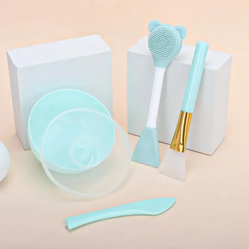 4pcs Face Mask Mixing Bowl Set, DIY Facemask Mixing Tool Kit, Facial Mask Bowl Stick Spatula Silicone Soft Face Brushes