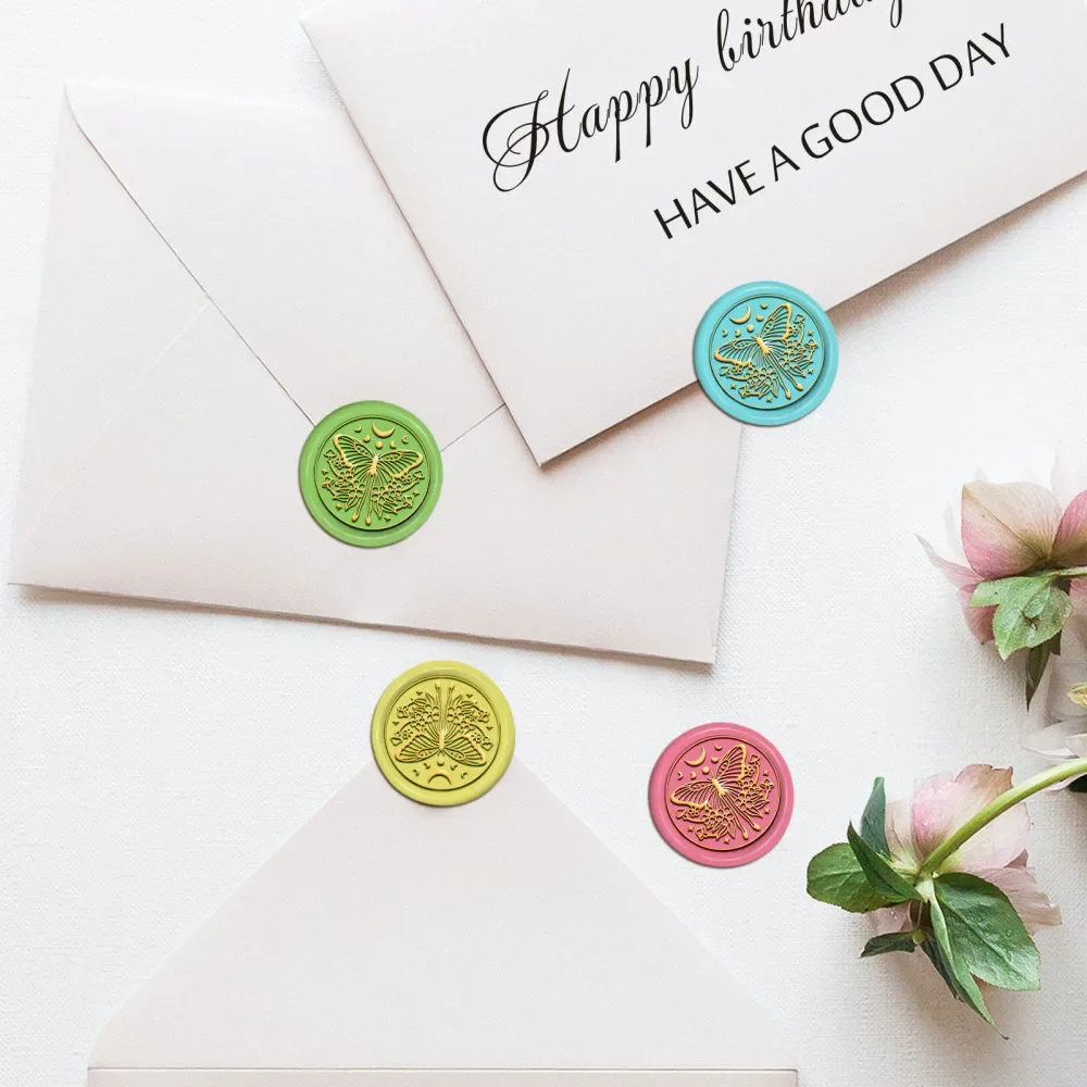 Removível Butterfly Wax Seal Stamp Kit, Retro Brass Head Stamp com alça de madeira, Envelope Do Casamento, 30mm, 1Pc