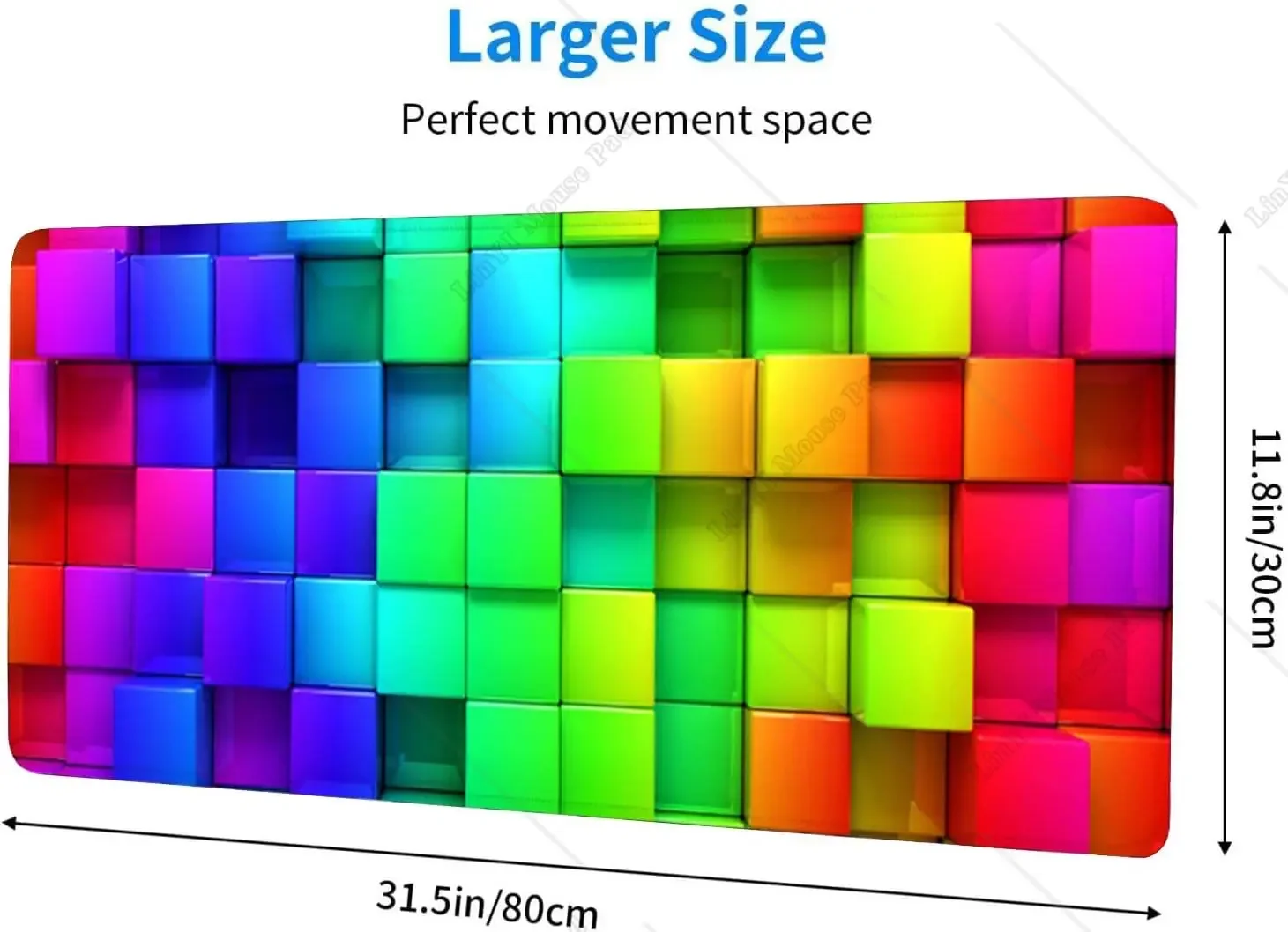 Colorful Rendering Cubes Large XL Gaming Mouse Mat with Stitched Edges and Non-Slip Base for Home Office Work 31.5 X 11.8 Inch