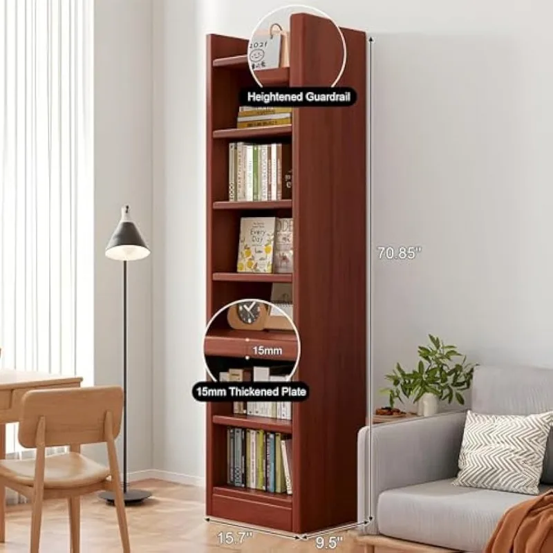 6-Tier Open Shelf Bookcase,with Storage,Open Display Cabinet with Back Panel, Tall Narrow Bookcase for Home Office Classroom