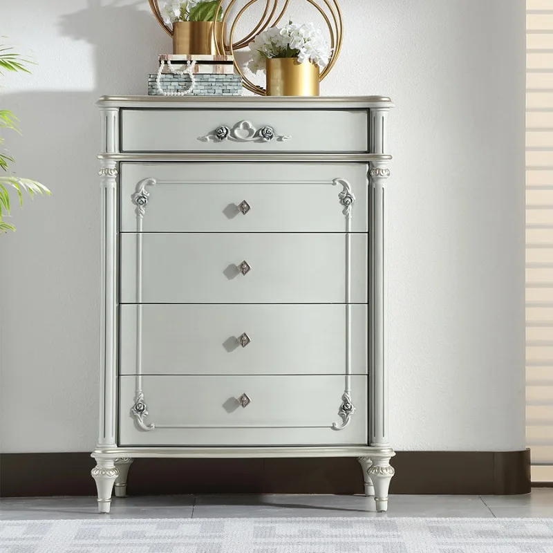 

Bedroom bedside storage stand cabinet solid wood carving flower drawer locker chest of drawers