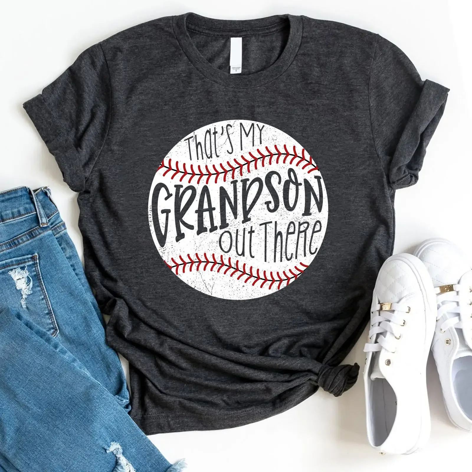 That's My Grandson Out There Baseball Grandma T Shirt Funny Game Day Mothers For vintage Washed Versatile graphic Stylish Soft