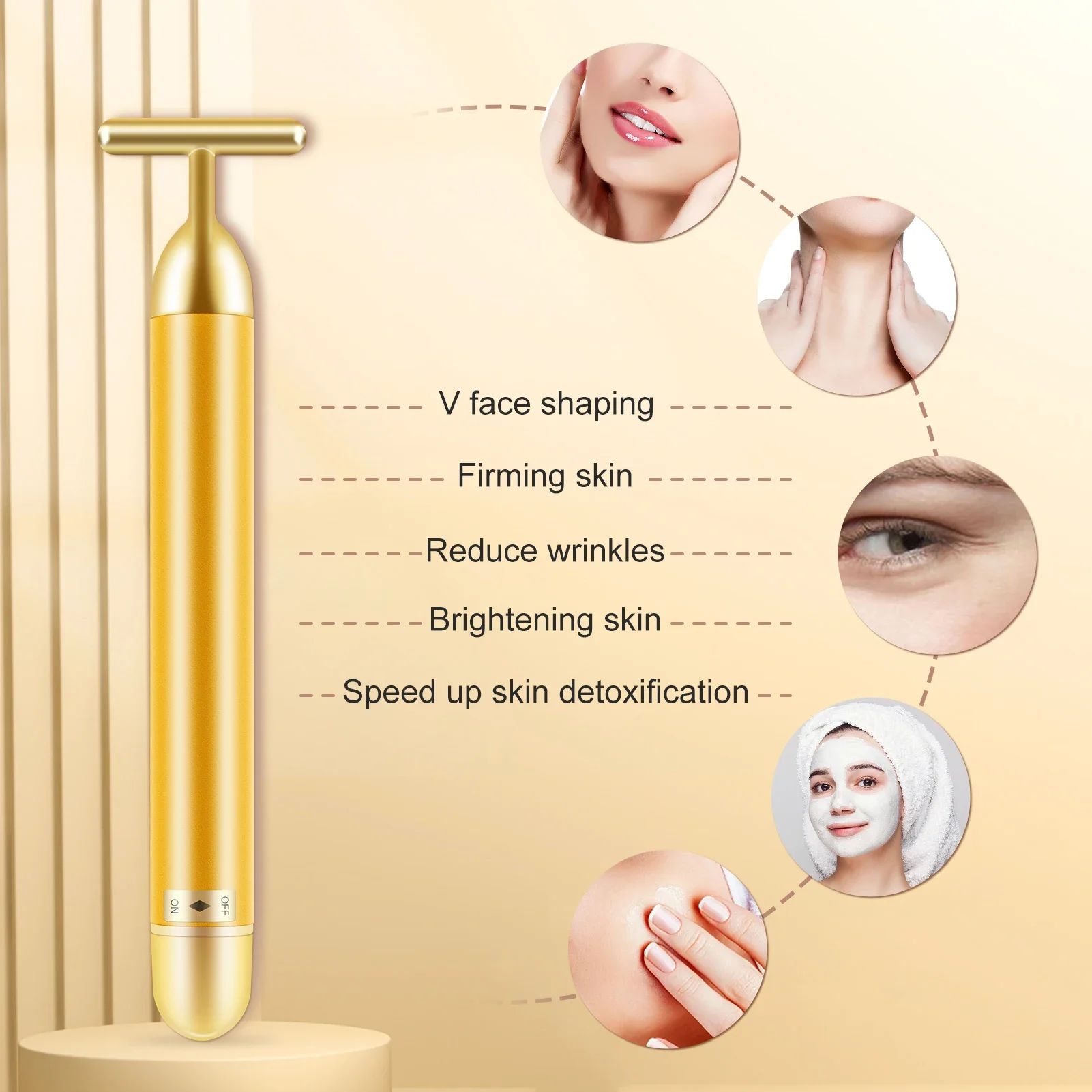 24K Gold Roller เครื่องนวดหน้าแบบสั่นกระชับสัดส่วนผิวหน้าความงาม PULSE Firming Face Massage Lift กระชับริ้วรอยบาร์