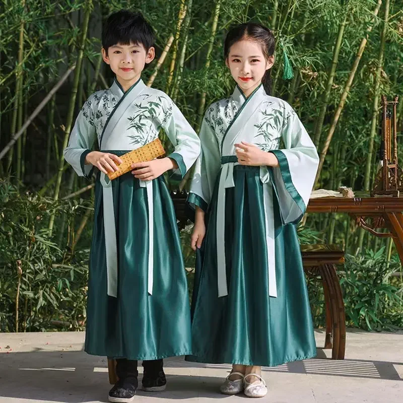 Chinese Hanfu Jurk Voor Jongens Meisjes Nieuwjaar Kostuum Kinderen Oude Carnaval Cosplay Kostuum Hanfu 2 Stuks Sets Voor Jongens Kinderen