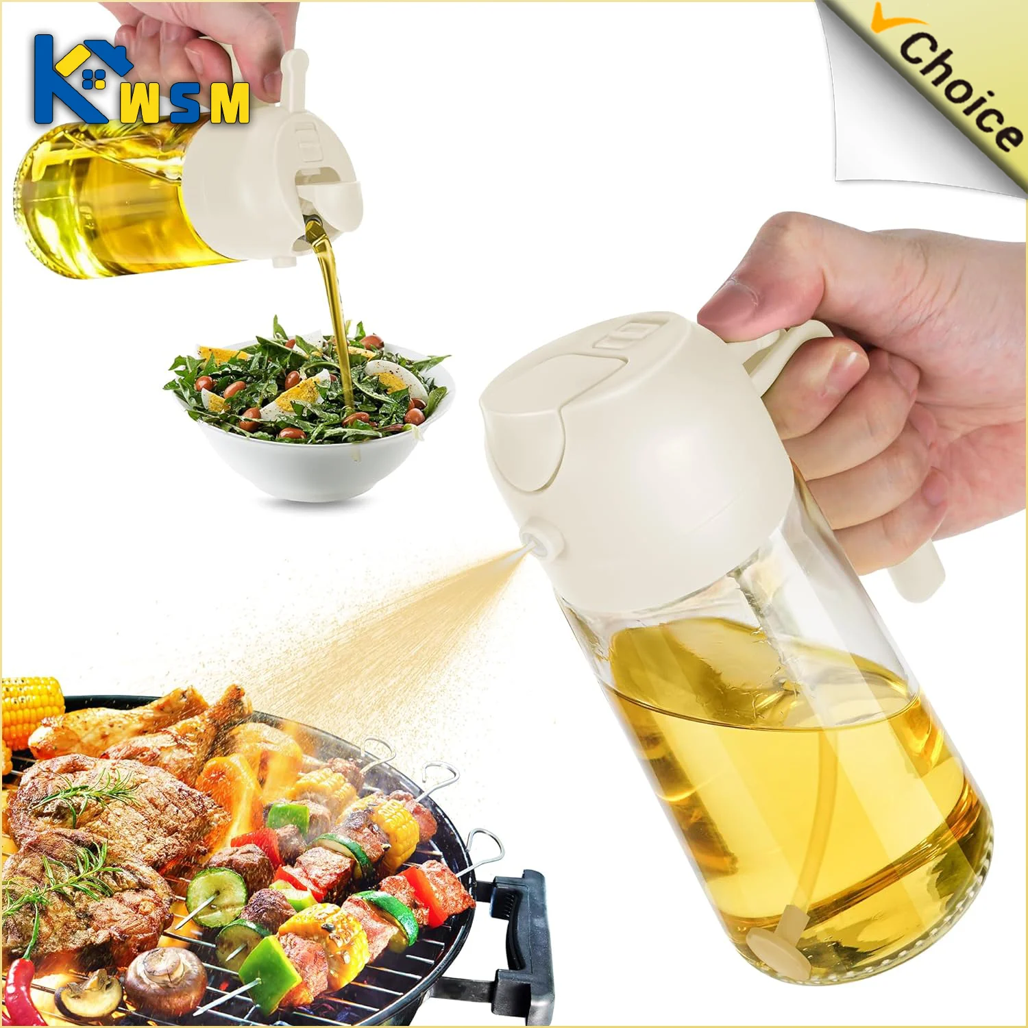 2in1 500ml Glass Spray Oil Sprayer Bottle Spray Oil Dispenser Oil Jar Cruet BBQ Kitchen Baking Roasting Picnic Kitchen Tool