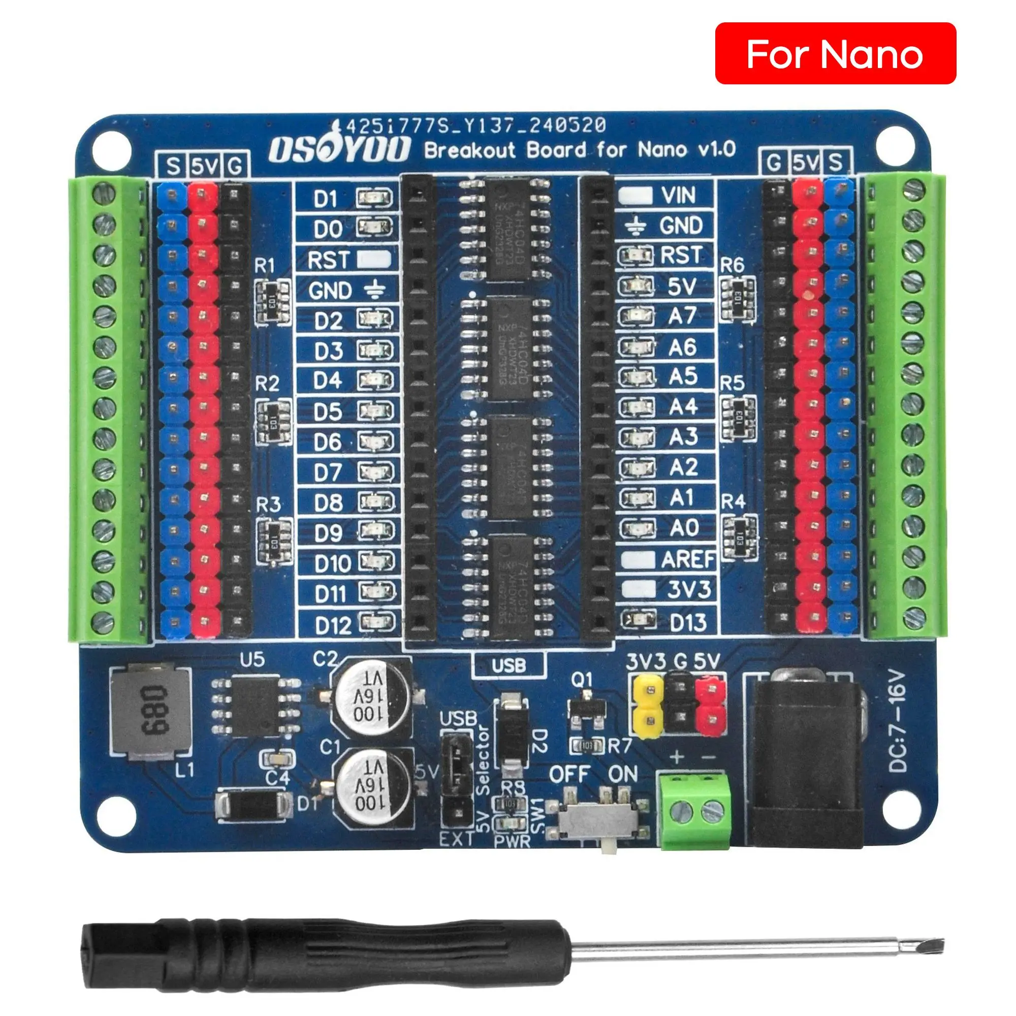 OSOYOO Nano IO Shield Breakout Board with GPIO Status LED