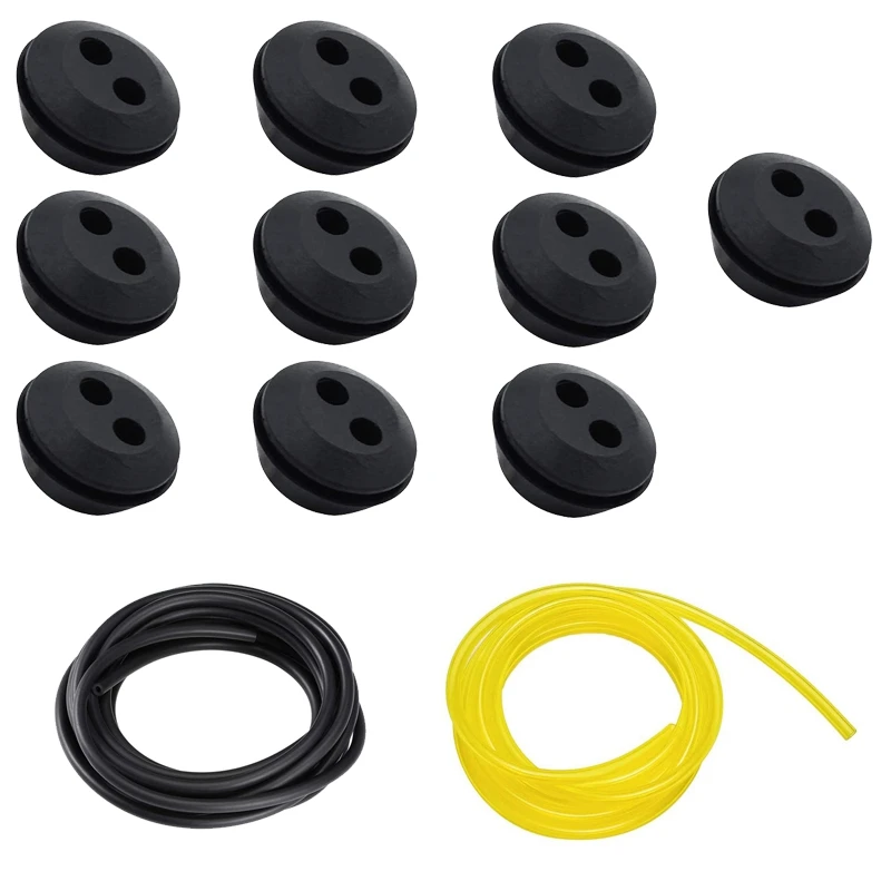 10 Pcs 2 Holes Fuel Tank Grommet Rubber With Fuel Line Pipe For Brush Cutter Grass Trimmer