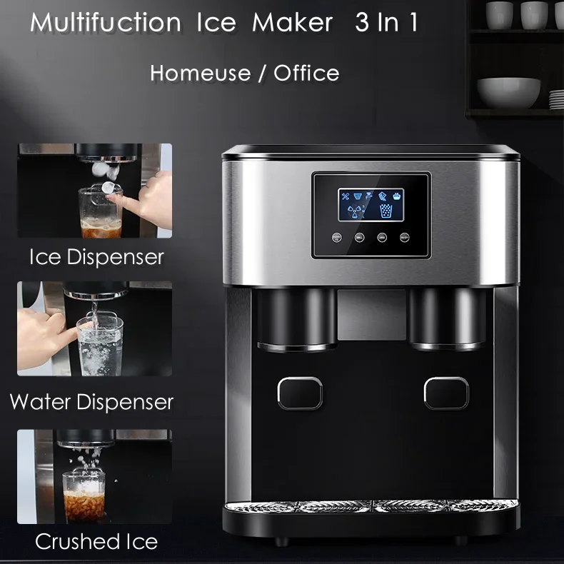 3 In 1 Ice Makers Countertop Self-cleaning Water Dispenser With Crushed Ice Machine 33lbs For Home Kitchen Office