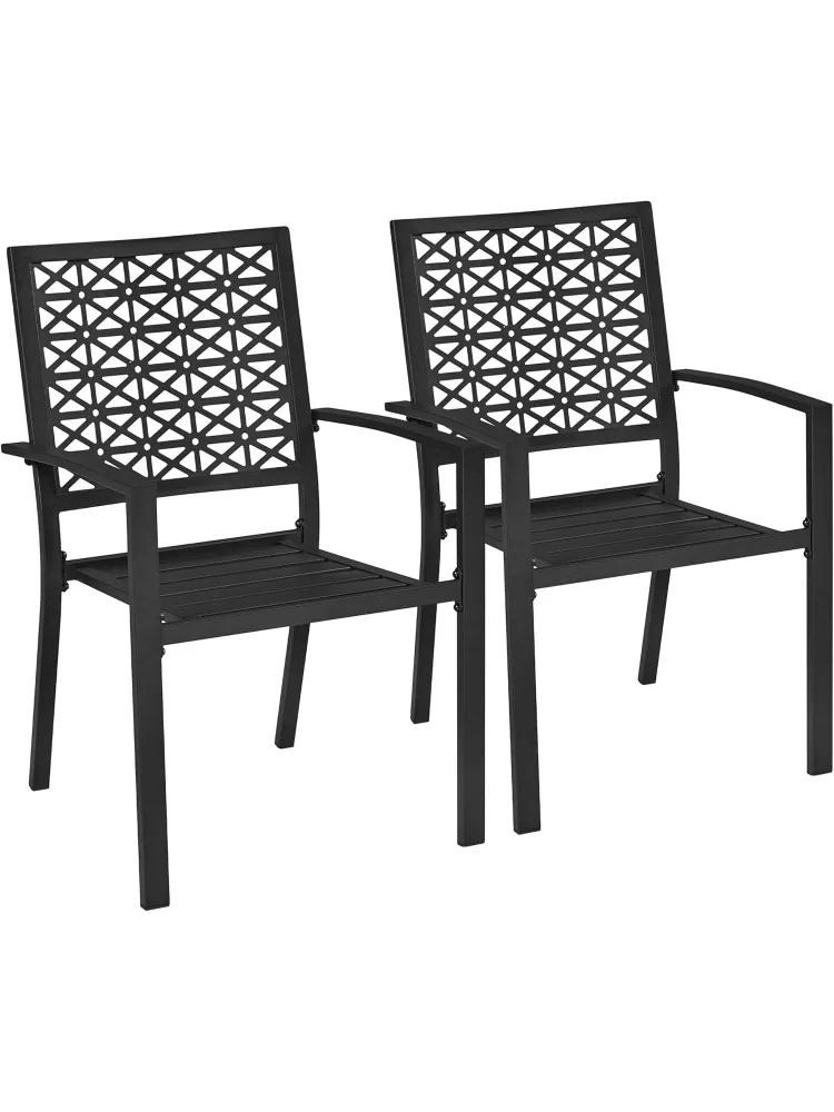 

Outdoor Patio Dining Chairs Set of 2 with Armrests and Metal Frame, Heavy-Duty Metal Black Outdoor Chairs Stackable fo