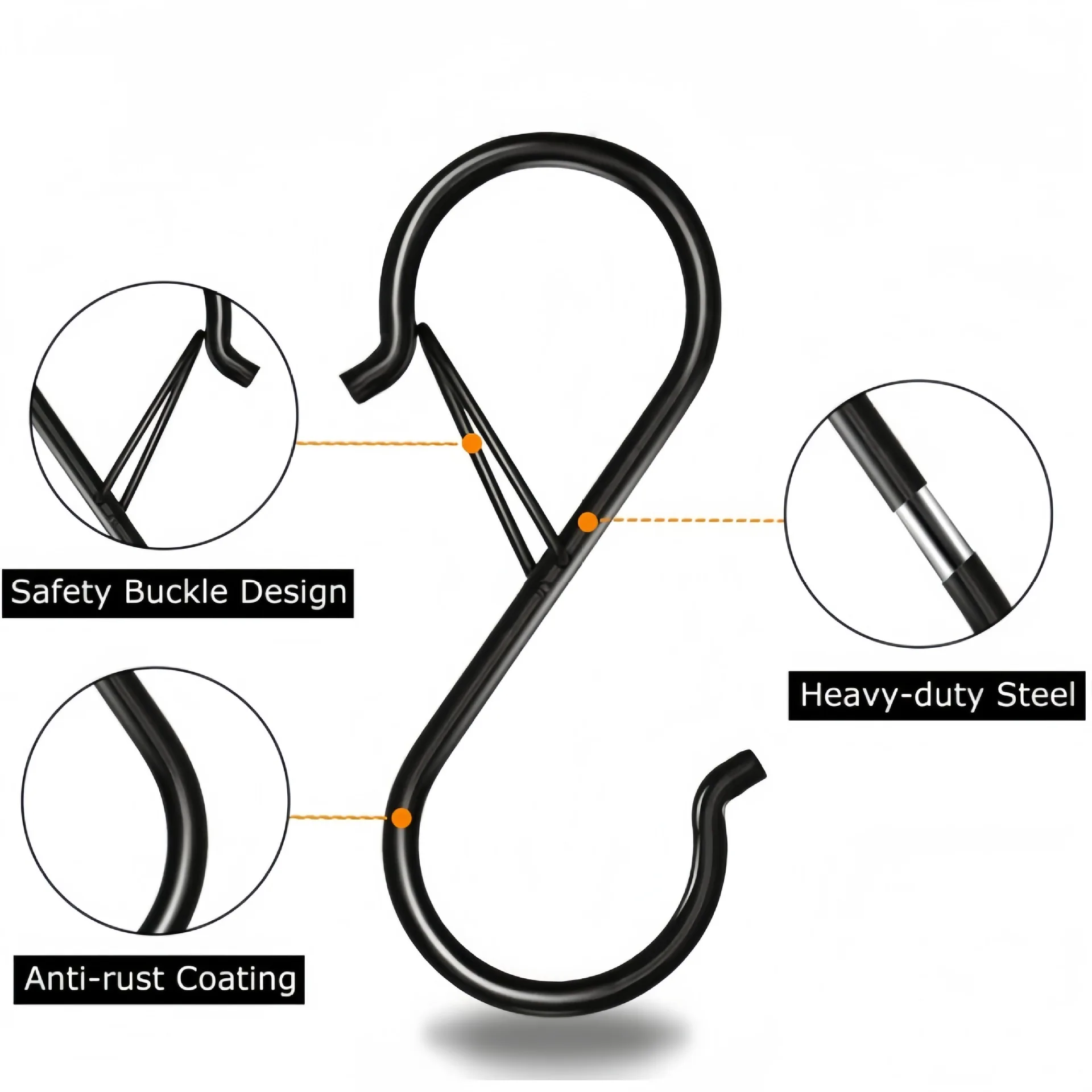 2/4/8PCS S Hooks for Hanging With Safety Buckle Heavy Duty S Hooks Large Metal S Hooks for Hanging Plants Jeans Pots Bags