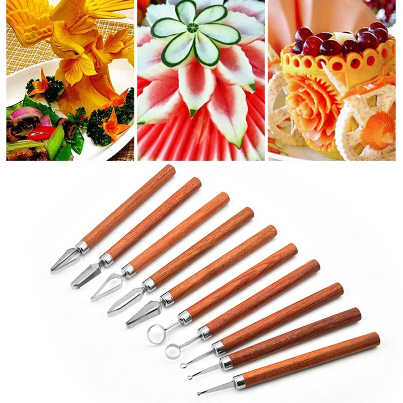 1pc Stainless Steel Fruit Vegetable Carving Knife Cook Platter Carving Knives With Wooden Handle Chef\'s Edge Drawing Knife Tools