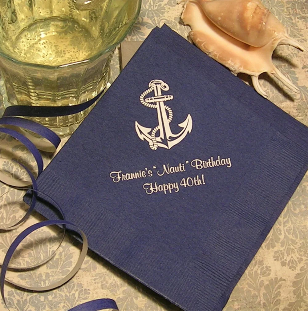 50PCS Nautical birthday napkins anchor napkins personalized party napkins custom cocktail napkins